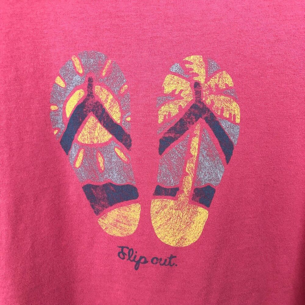 Life Is Good Medium Flip Out Women's Pink Beach T-Shirt Tee Flip Flops Y2K - Picture 2 of 8
